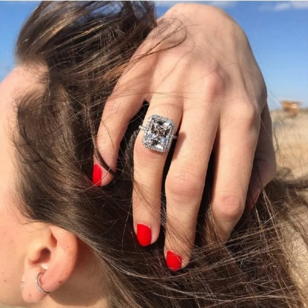 Radiant Square Cut Statement Ring CZ Stone Large Maximalist - Picture 1 of 4